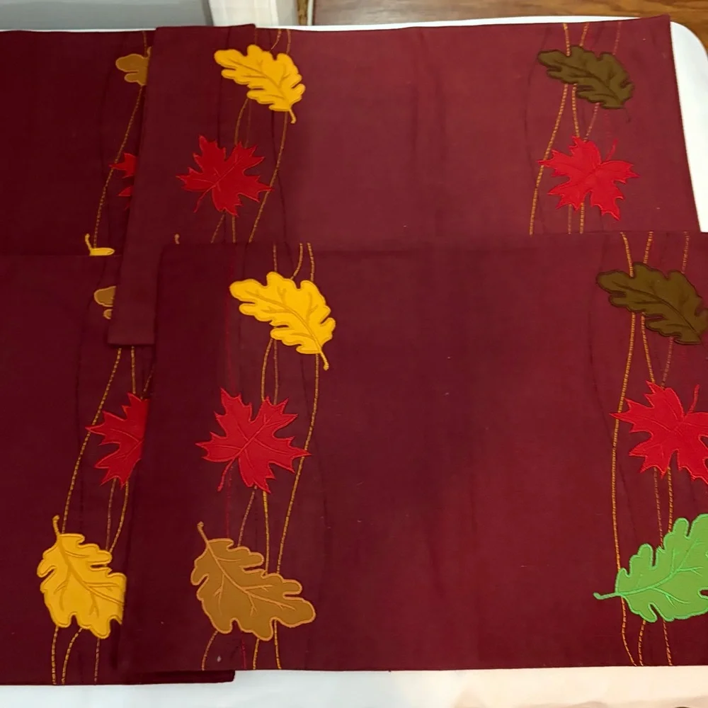Aman Autumn Leaf Embroidered Table Linens Heavy Placemats